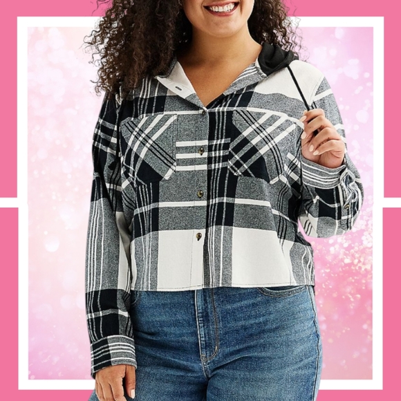 NWT Crop Button Up Shirt w Hood & Flap Button Box Pockets 2XL - Picture 13 of 16